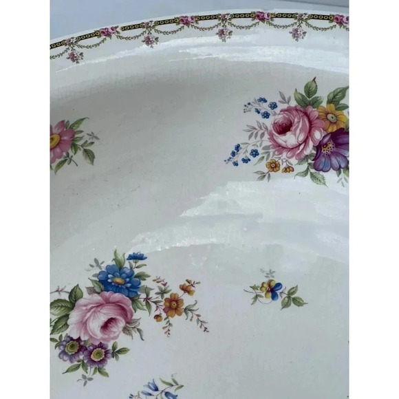 Vintage Ironstone Pitcher and Large Basin Bowl White Pink Flower - Picture 13 of 15